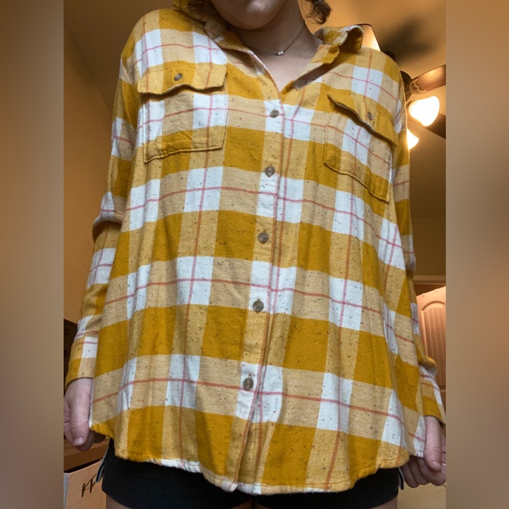 Yellow Old Navy Flannel with rainbow detail